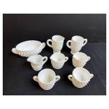 Vintage Hobnail Milk Glass Miniature Tea Set, 8 Pieces