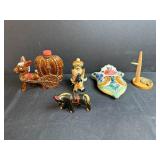 Collection of Vintage Ceramic and Wooden Novelty Figurines and Decor Pieces