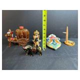Collection of Vintage Ceramic and Wooden Novelty Figurines and Decor Pieces