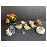 Animal Figurine Collection with Birds, Ducks, Cat, Dog, Rabbit, and Trinket Box