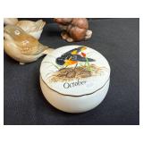 Animal Figurine Collection with Birds, Ducks, Cat, Dog, Rabbit, and Trinket Box