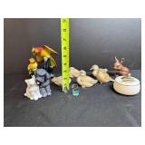 Animal Figurine Collection with Birds, Ducks, Cat, Dog, Rabbit, and Trinket Box