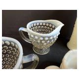 Vintage Milk Glass and Opalescent Glass Creamers, Vases, and Dishes Collection
