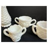 Vintage Milk Glass and Opalescent Glass Creamers, Vases, and Dishes Collection