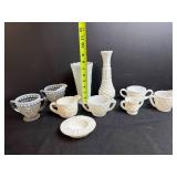 Vintage Milk Glass and Opalescent Glass Creamers, Vases, and Dishes Collection