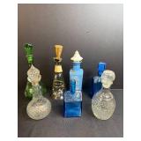 Collection of Vintage Glass Decanters and Bottles Assorted Colors and Styles