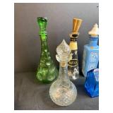 Collection of Vintage Glass Decanters and Bottles Assorted Colors and Styles