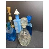 Collection of Vintage Glass Decanters and Bottles Assorted Colors and Styles