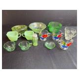 Jadeite, Uranium & Collection of Vintage Depression Glass Creamers, Bowls, Miniatures and Shaker