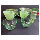Jadeite, Uranium & Collection of Vintage Depression Glass Creamers, Bowls, Miniatures and Shaker
