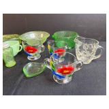 Jadeite, Uranium & Collection of Vintage Depression Glass Creamers, Bowls, Miniatures and Shaker
