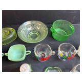 Jadeite, Uranium & Collection of Vintage Depression Glass Creamers, Bowls, Miniatures and Shaker