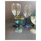 Assorted Set of Vintage Stemware Glasses and Duck Motif Tumbler