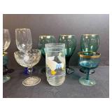 Assorted Set of Vintage Stemware Glasses and Duck Motif Tumbler