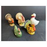 Set of Ceramic Bird Figurines Turkey Chicken Duck Planters