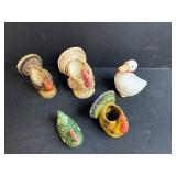 Set of Ceramic Bird Figurines Turkey Chicken Duck Planters