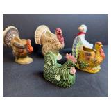 Set of Ceramic Bird Figurines Turkey Chicken Duck Planters