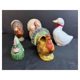 Set of Ceramic Bird Figurines Turkey Chicken Duck Planters