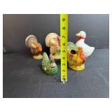 Set of Ceramic Bird Figurines Turkey Chicken Duck Planters