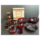 Avon 1876 Cape Cod Collection Ruby Red Glassware Assortment with Dinner Plate Box