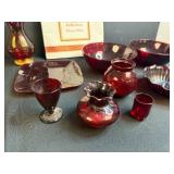 Avon 1876 Cape Cod Collection Ruby Red Glassware Assortment with Dinner Plate Box
