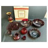 Avon 1876 Cape Cod Collection Ruby Red Glassware Assortment with Dinner Plate Box