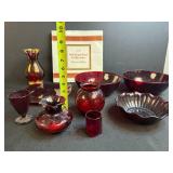Avon 1876 Cape Cod Collection Ruby Red Glassware Assortment with Dinner Plate Box
