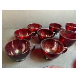 Set of Vintage Ruby Red Glass Teacups with 6 Matching Saucers
