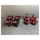 Set of Ruby Red Glass Goblets and Cruets with Stoppers
