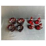 Set of Ruby Red Glass Goblets and Cruets with Stoppers