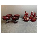 Set of Ruby Red Glass Goblets and Cruets with Stoppers