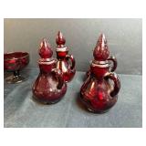 Set of Ruby Red Glass Goblets and Cruets with Stoppers