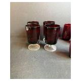 Set of Vintage Ruby Red Glasses Including Stemware and Tumblers