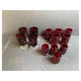 Set of Vintage Ruby Red Glasses Including Stemware and Tumblers