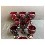 Set of Vintage Ruby Red Pressed Glass Goblets with Creamer