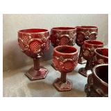Set of Vintage Ruby Red Pressed Glass Goblets with Creamer
