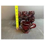 Set of Vintage Ruby Red Pressed Glass Goblets with Creamer