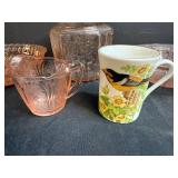 Collection of Pink Depression Glass and Vintage Porcelain Creamers and Mugs