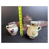 Collection of Pink Depression Glass and Vintage Porcelain Creamers and Mugs