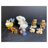 Collection of Animal Figurines - Rabbit, Owls, Birds, Tiger, Pigs