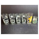Set of Vintage Drinking Glasses Including Cow Farm, Care Bears, and Welch