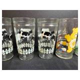 Set of Vintage Drinking Glasses Including Cow Farm, Care Bears, and Welch