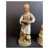 Set of 3 Vintage Ceramic Figurines Country Women with Vegetables and Sewing Scenes