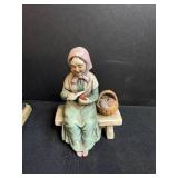 Set of 3 Vintage Ceramic Figurines Country Women with Vegetables and Sewing Scenes