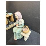 Set of 3 Vintage Ceramic Figurines Country Women with Vegetables and Sewing Scenes