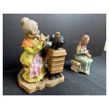 Set of 3 Vintage Ceramic Figurines Country Women with Vegetables and Sewing Scenes