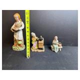 Set of 3 Vintage Ceramic Figurines Country Women with Vegetables and Sewing Scenes