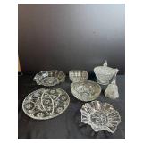 Collection of Vintage Pressed Glass Decorative Dishes and Bell