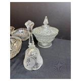 Collection of Vintage Pressed Glass Decorative Dishes and Bell