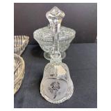 Collection of Vintage Pressed Glass Decorative Dishes and Bell